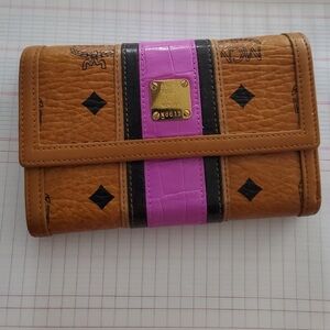 MCM Like New! Custom Made Cognac & Custom Purple Wallet with Mono Pattern